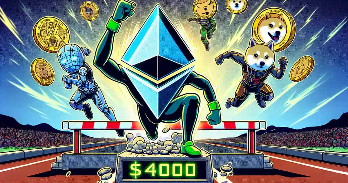 Ethereum avanza hacia los $4,000 mientras XRP y DOGE enfrentan desafíos